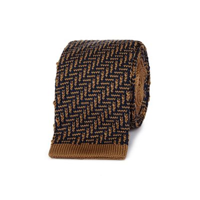 Gold and navy knitted slim tie